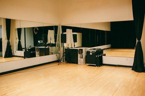 Our mirrored dance studio walls. We now offer black out curtains, that cover the mirrors, to give the studio an intimate feel.