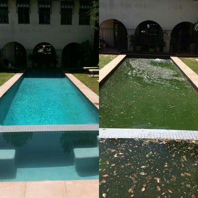 Sometimes people wait too long to call a pool tech...  B4 and after. About a week turnaround