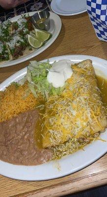 Chicken enchiladas, rice and beans!