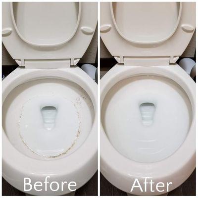 Toilet bowl cleaning before & after by Clear Choice Maids