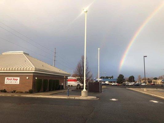 Outside of building; rainbow is fitting!