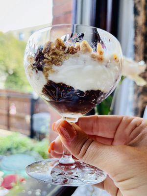 Homemade fig jam in yogurt parfait