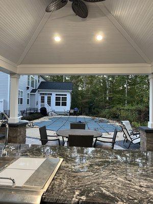 Lighting over the table and bar.