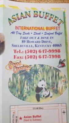 Front of menu with contact info