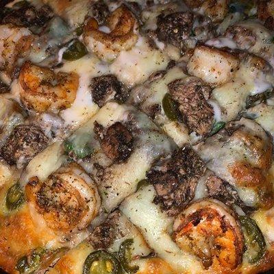 Jerk Chicken & Shrimp Pizza