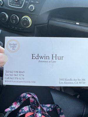 Edwin Hur Attorney Law Business card