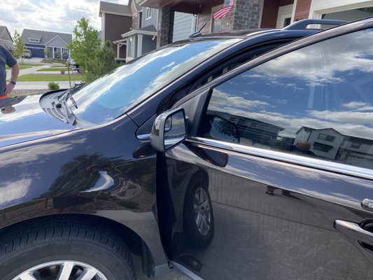 Clean windshield and sunshade and front window install on this Ford. Solar Gard Films. Call us for a free estimate