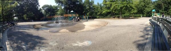 This playground has a large, open space and is far from the street.