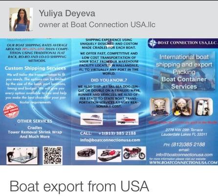 Boat connection USA - boat export, shipping, land transport, container loading, ocean freight..