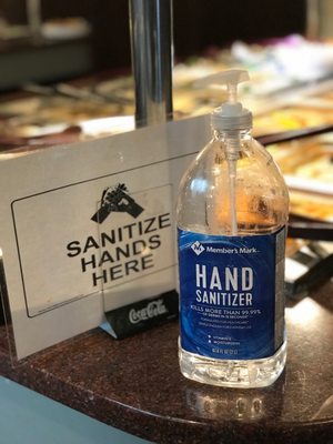 Hand sanitizer stations at the buffet. These were present pre-pandemic. Communicates value of health & safety of the customers.