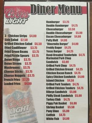 Actual Diner Menu