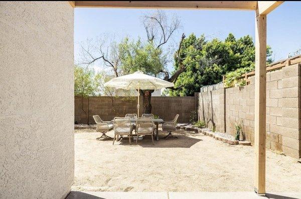 Backyard after with new compacted DG dining area