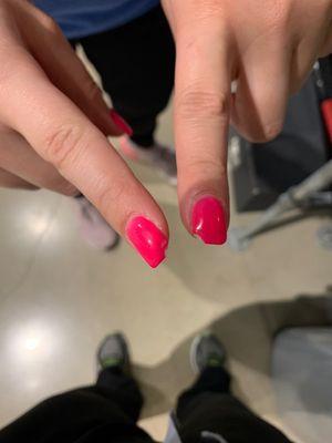 Both nails broke not even a week after having them done.