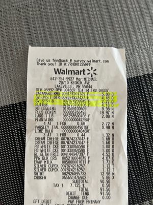 My receipt with the highlighted items . Is not the amount of money is the way we ( the customers get treated ) .