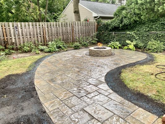 Outdoor fire pit and walkway