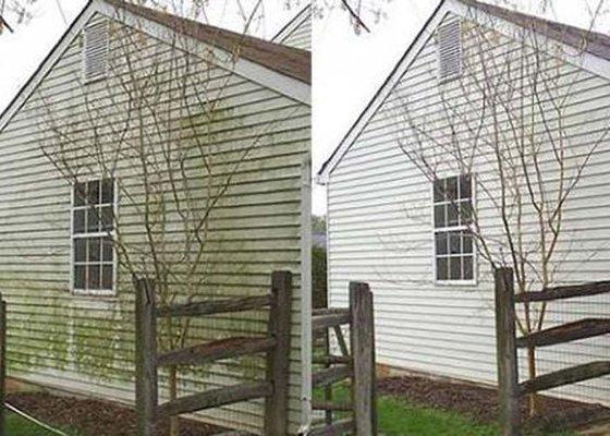 Outside of a house before and after power washing