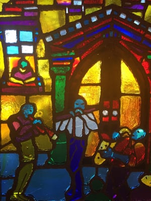 Stained glass near booth