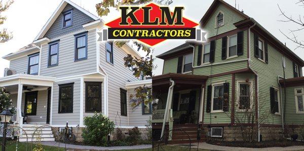 BEFORE/AFTER of complete exterior renovation! Check out the amazing change of siding, windows, gutters, and more!