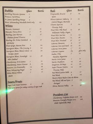 Wine menu