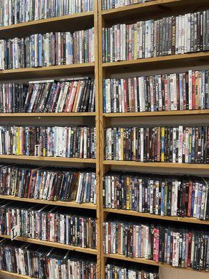 Shelves of both new and used DVDs.