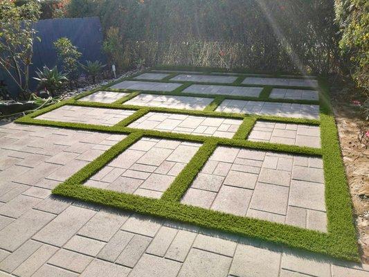 Residential Backyard Turf Installation - Custom Cut Design