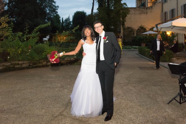 Happy couple between ceremony and reception