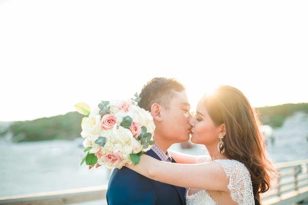 Sunset wedding kisses on North Padre Island.  Port Aransas Wedding Photographer.  Corpus Christi Wedding Photographer.