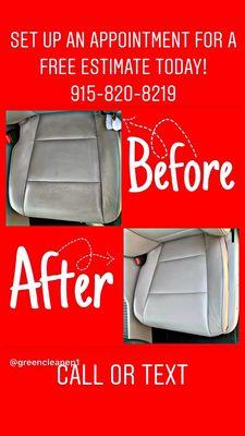 Leather seats/vinyl before and after interior cleaning