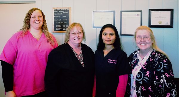 Our staff (from left to right): Brooke, Mary, Dr. Thakkar, Sharon