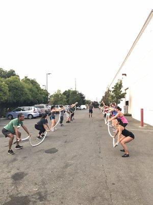 Team Battling Rope Squats