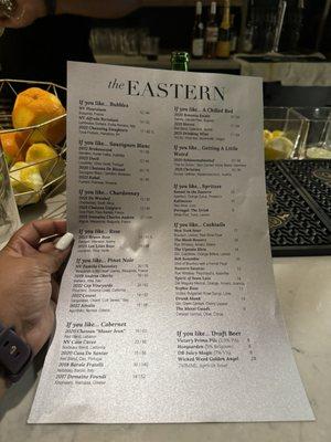 Drink menu