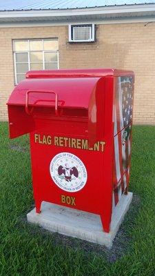 Drop off box for work out flags. Dispose of your old flags respectfully by dropping them in this box.