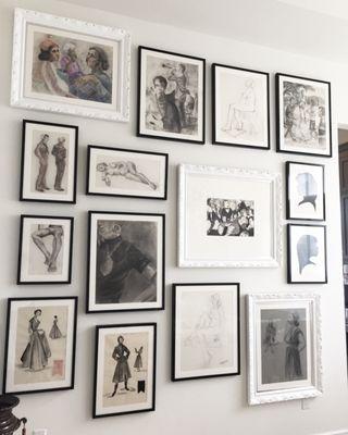 A beautiful wall gallery created for our client. We used different frame styles to create contrast in her wall gallery.