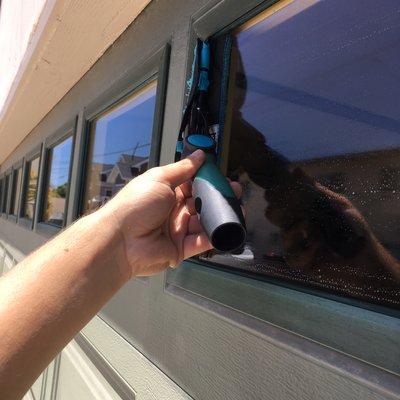 Garage door windows need loving to! Don't worry, we clean them as well. Call or text us today to schedule your appointment