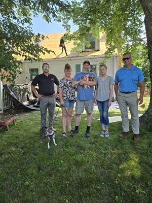 Happy New Owens Corning Roof Family w/ Mighty Dog Wuufer "Happy", Tom- Mighty Dog Roofing & Siding Manager & Owens Corning Sr. Area Manager