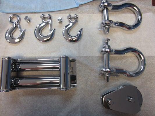 Chrome towing winch and hooks