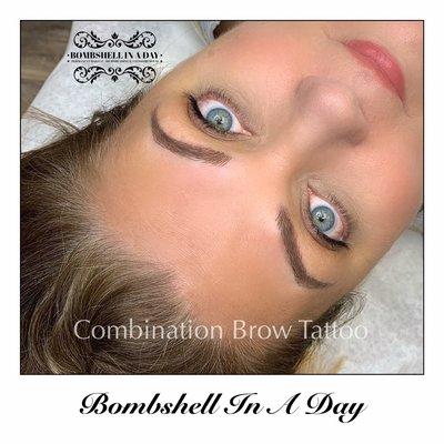 A combination Brow tattoo is a wonderful pairing of Microblade and a ombré shading done with a permanent makeup device.