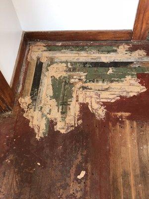 Removed a heater register and reused 100 year old flooring.