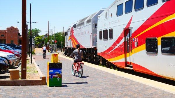 The Santa Fe Rail Trail is accessible from the Santa Fe Depot Rail Runner Station.