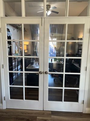 French doors with transom windows.