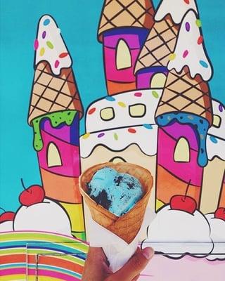 Cookie Monster Ice Cream in a Waffle Cone!! Photo by @feastfashionfaves