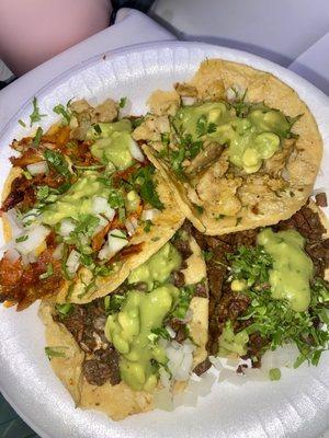 Al pastor , cabeza ,carne asada  and pollo tacos