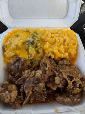 Oxtails, Mac and cheese, and broccoli cheese and rice casserole! Super good and very large portions!