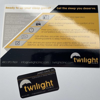 6x9" mailer and business card (front) for Twilight Clinic