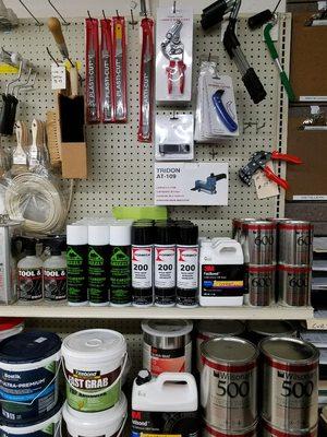 We carry plastic laminate supplies - contact cement, files, router bits, rollers, etc.