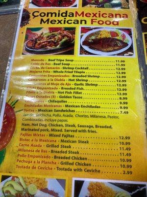 Mexican menu