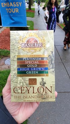 Passport DC event at the Embassy. The Embassy gave out boxes of Ceylon tea.