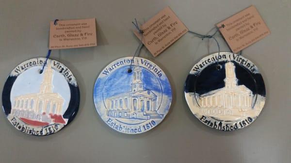 Fauquier County Courthouse Ornament.  Handmade and handpainted by EG&F staff.  Exclusively sold at Earth, Glaze & Fire.