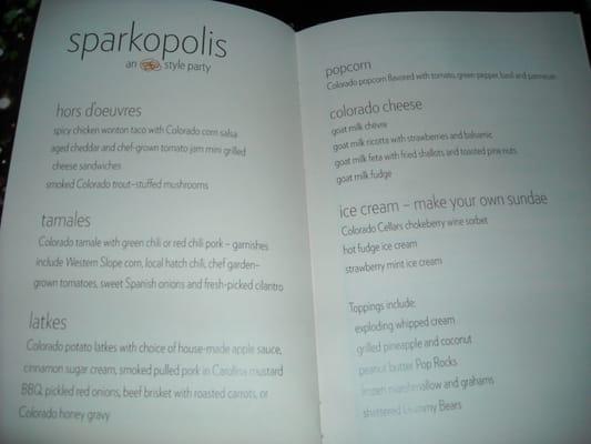 Sparkopolis Menu