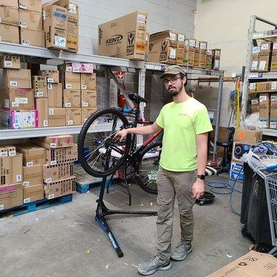 Bicycle assembly in progress at one of the Walmart stores we service.